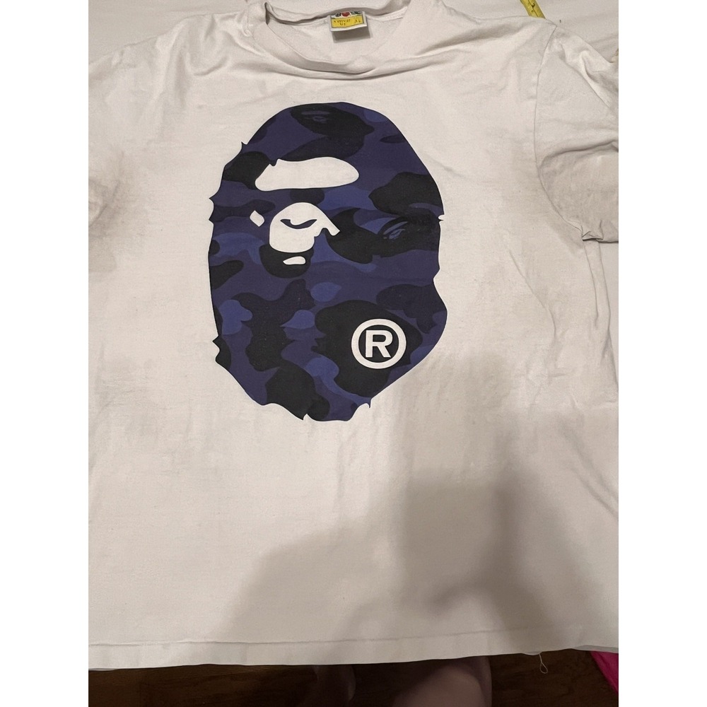 BAPE Color Camo Big Ape Head Graphic Tee White Navy Blue Size XL